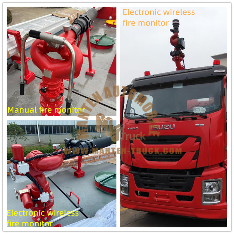 Camión de lucha contra incendios con monitor de fuego diferente